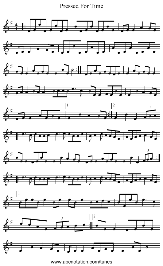 Pressed For Time - staff notation