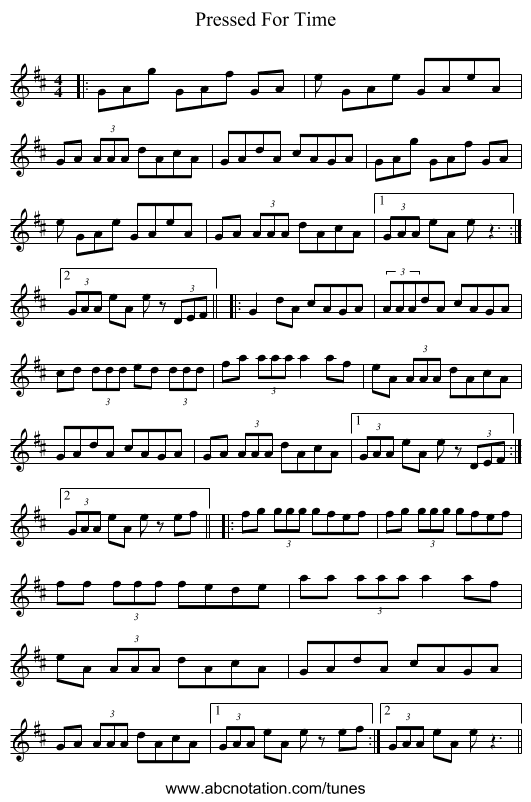 Pressed For Time - staff notation