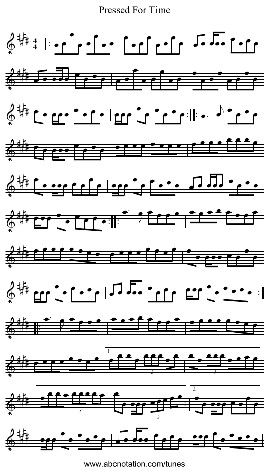Pressed For Time - staff notation