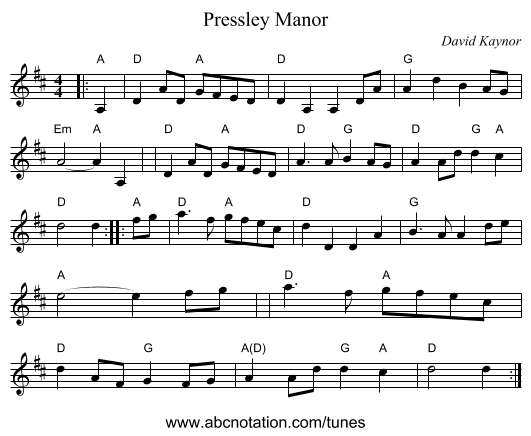Pressley Manor - staff notation
