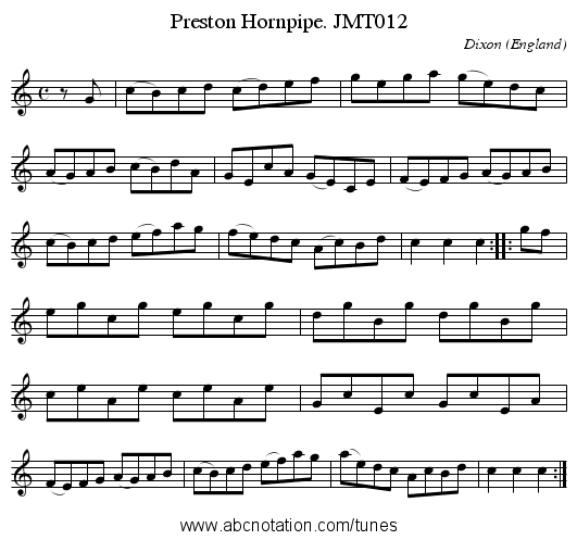 Preston Hornpipe. JMT012 - staff notation