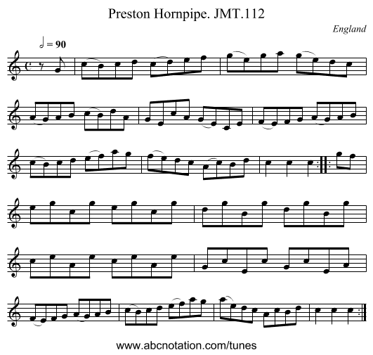 Preston Hornpipe. JMT.112 - staff notation