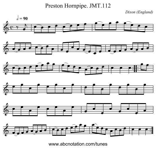 Preston Hornpipe. JMT.112 - staff notation