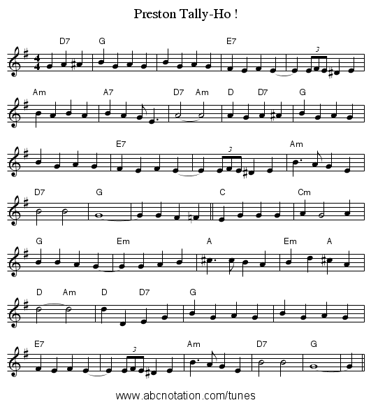 Preston Tally-Ho ! - staff notation