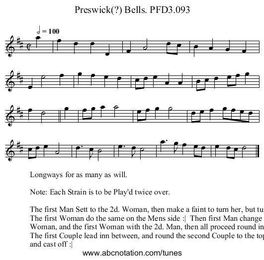 Preswick(?) Bells. PFD3.093 - staff notation