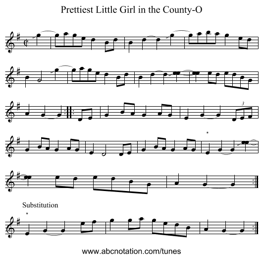 Prettiest Little Girl in the County-O - staff notation