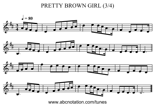 PRETTY BROWN GIRL (3/4) - staff notation