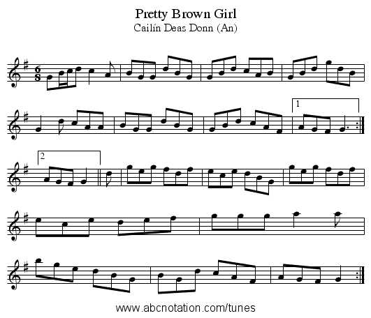 Pretty Brown Girl - staff notation
