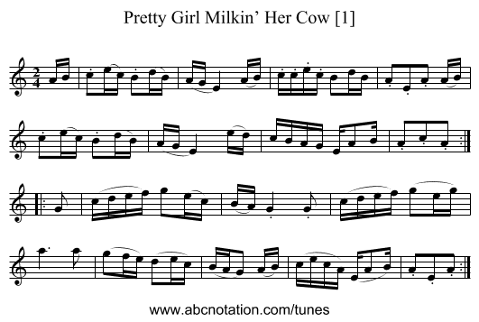 Pretty Girl Milkin’ Her Cow [1] - staff notation