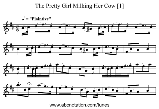 Pretty Girl Milking Her Cow [1], The - staff notation