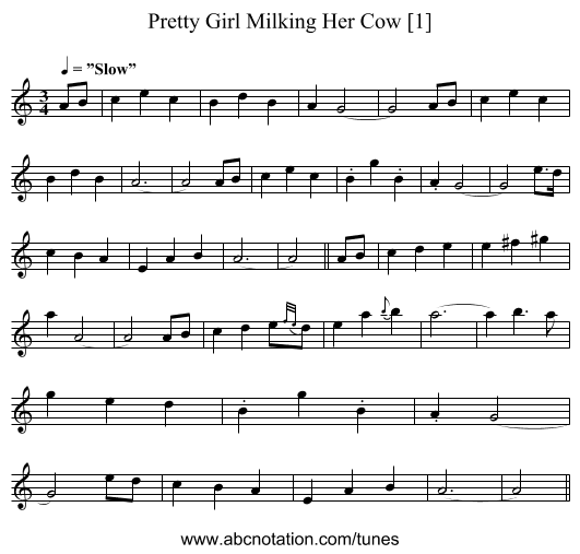 Pretty Girl Milking Her Cow [1] - staff notation