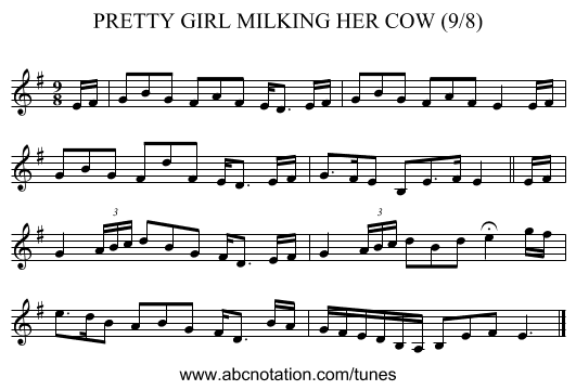 PRETTY GIRL MILKING HER COW (9/8) - staff notation