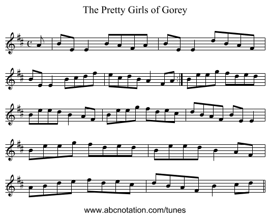 Pretty Girls of Gorey, The - staff notation