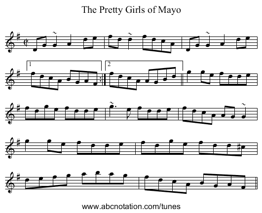 Pretty Girls of Mayo, The - staff notation
