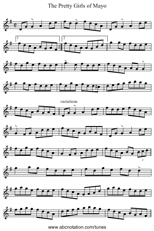 Pretty Girls of Mayo, The - staff notation