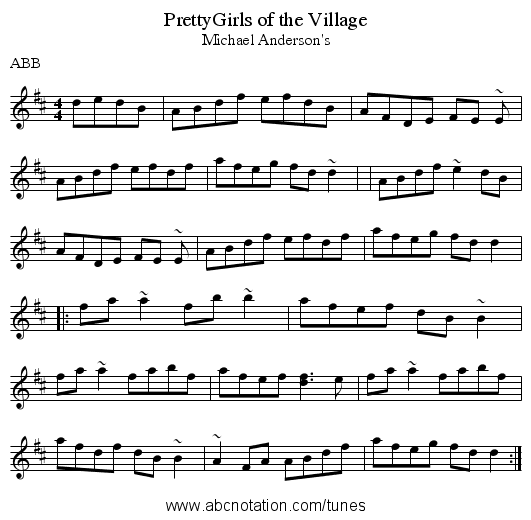 Pretty Girls of the Village - staff notation