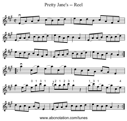 Pretty Jane's -- Reel - staff notation