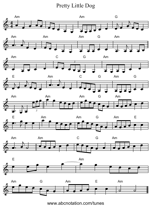 Pretty Little Dog - staff notation