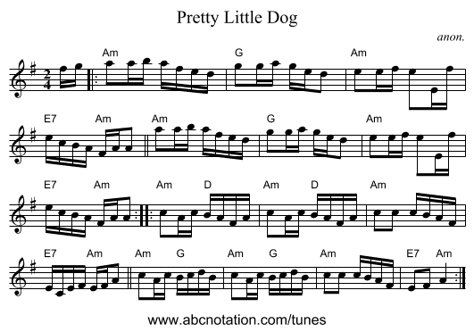 Pretty Little Dog - staff notation