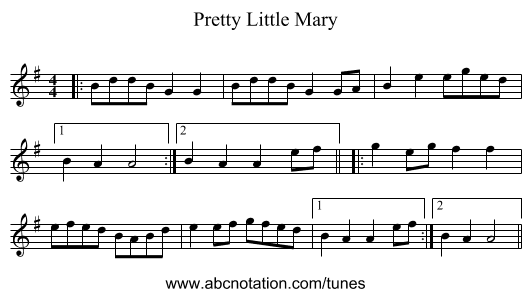 Pretty Little Mary - staff notation