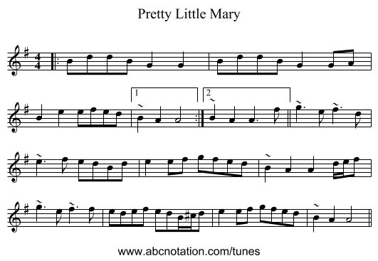 Pretty Little Mary - staff notation