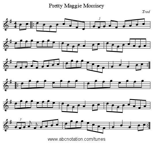 Pretty Maggie Morrisey - staff notation
