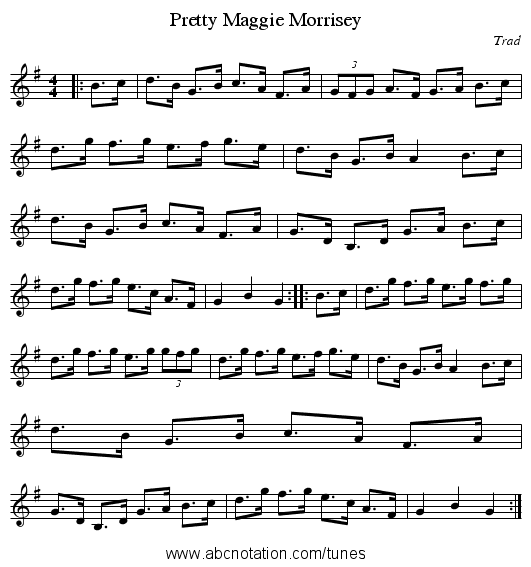 Pretty Maggie Morrisey - staff notation