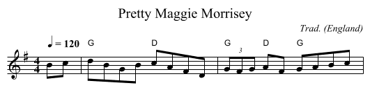 Pretty Maggie Morrisey - staff notation