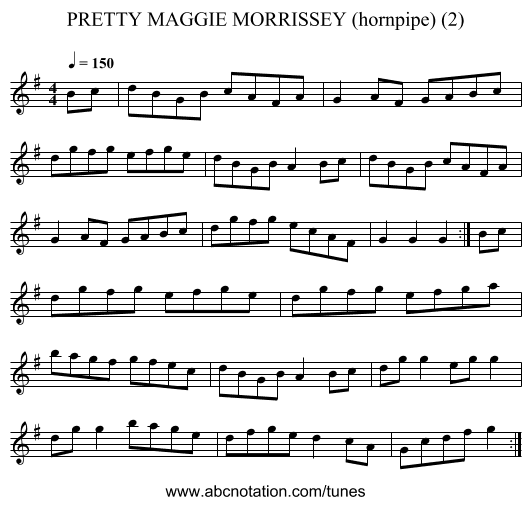 PRETTY MAGGIE MORRISSEY (hornpipe) (2) - staff notation
