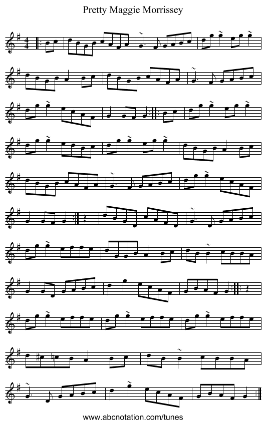 Pretty Maggie Morrissey - staff notation