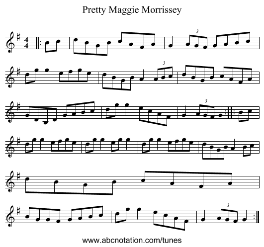 Pretty Maggie Morrissey - staff notation