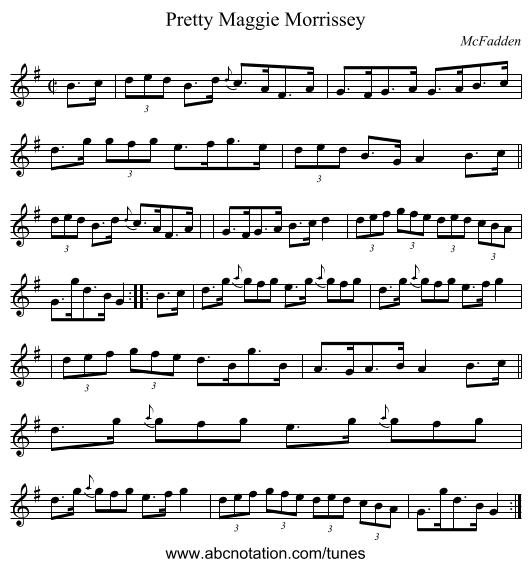 Pretty Maggie Morrissey - staff notation