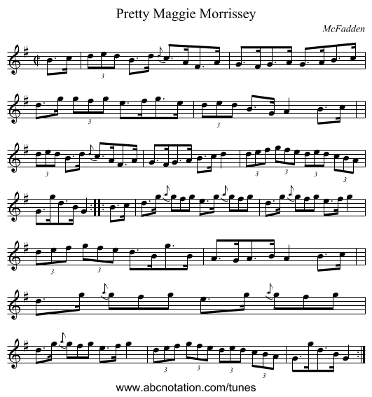 Pretty Maggie Morrissey - staff notation