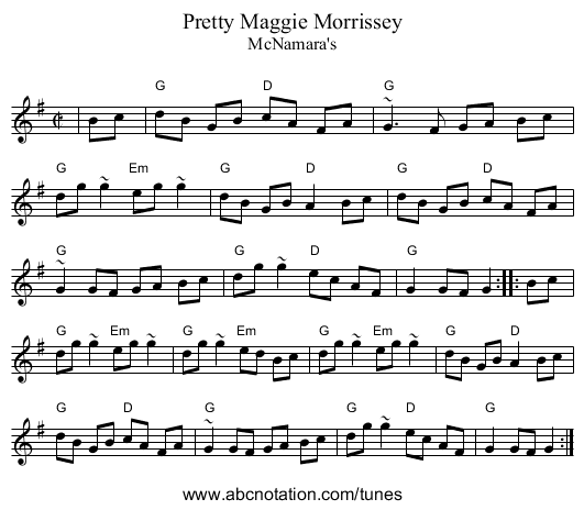 Pretty Maggie Morrissey - staff notation