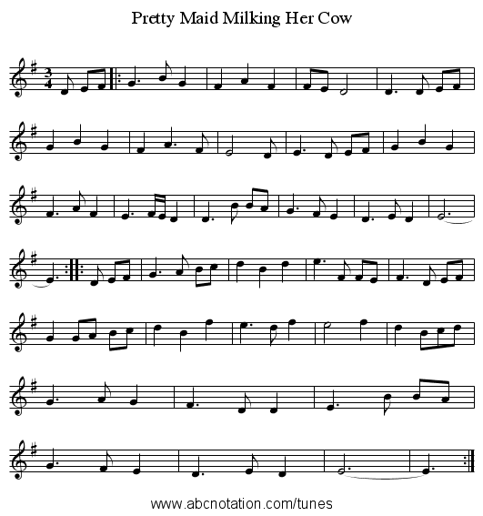 Pretty Maid Milking Her Cow - staff notation