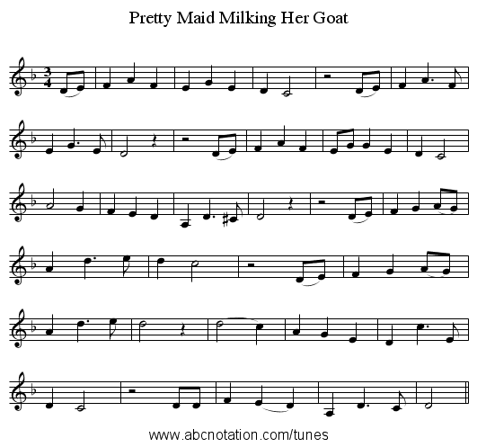 Pretty Maid Milking Her Goat - staff notation