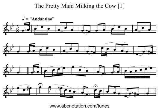 Pretty Maid Milking the Cow [1], The - staff notation