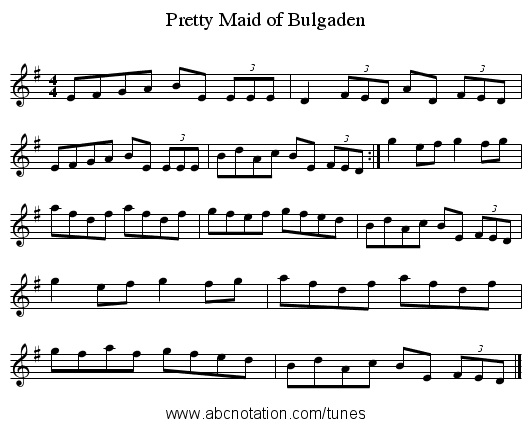 Pretty Maid of Bulgaden - staff notation