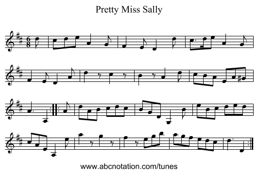 Pretty Miss Sally - staff notation