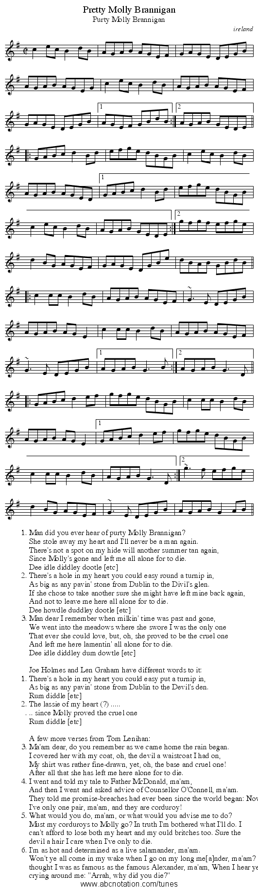 Pretty Molly Brannigan - staff notation