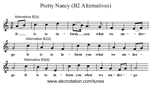 Pretty Nancy (B2 Alternatives) - staff notation