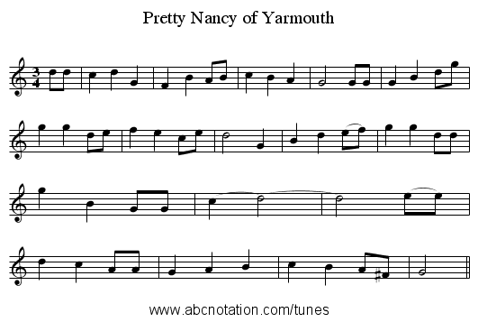 Pretty Nancy of Yarmouth - staff notation