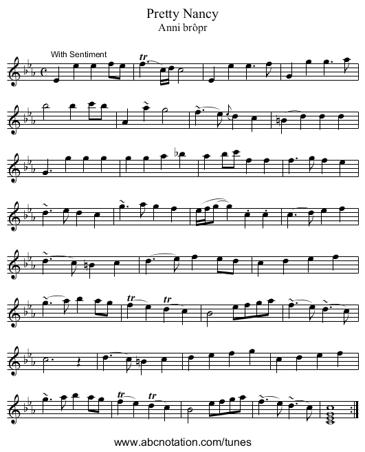 Pretty Nancy - staff notation