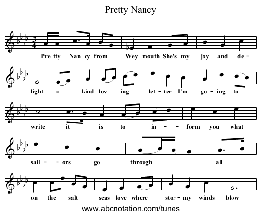 Pretty Nancy - staff notation