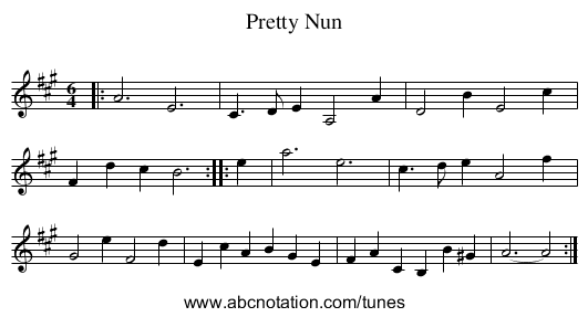 Pretty Nun - staff notation