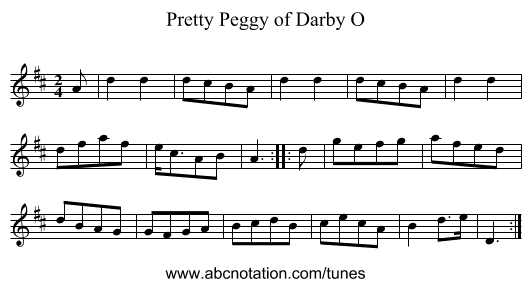 Pretty Peggy of Darby O - staff notation