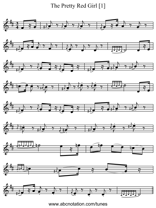 Pretty Red Girl [1], The - staff notation