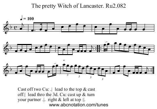 pretty Witch of Lancaster. Ru2.082, The - staff notation