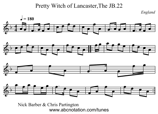 Pretty Witch of Lancaster,The JB.22 - staff notation