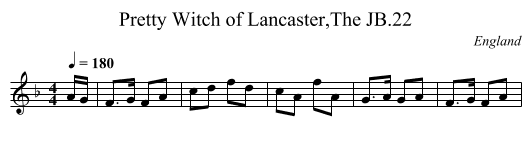 Pretty Witch of Lancaster,The JB.22 - staff notation